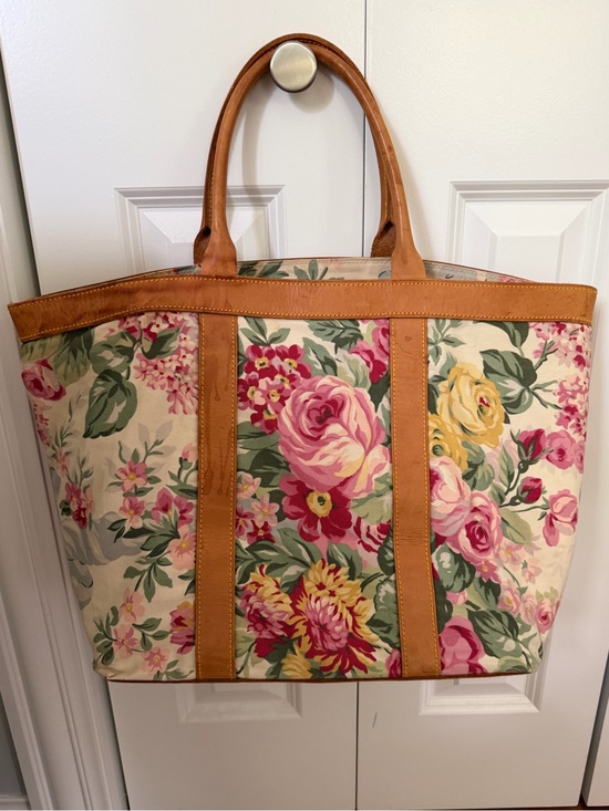 Ralph Lauren Handbags - Vintage Ralph Lauren Floral Canvas and Leather Tote Bag